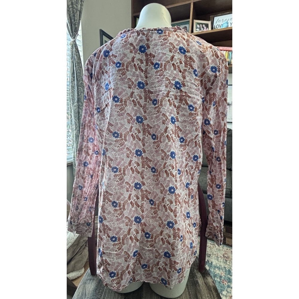Talbots Pintuck Floral Half Button Pink Blue Cottage Core Top Womens Size XL EUC - Picture 2 of 8